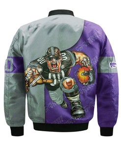 NCAA Kansas State Wildcats Custom Number Purple Silver Mascot Bomber Jacket