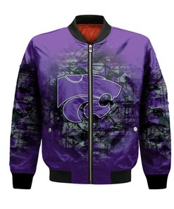 NCAA Kansas State Wildcats Custom Text Number Purple Silver Bomber Jacket V4