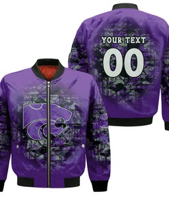 NCAA Kansas State Wildcats Custom Text Number Purple Silver Bomber Jacket V4