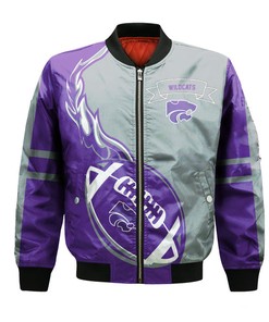 NCAA Kansas State Wildcats Purple Flame Ball Silver Bomber Jacket
