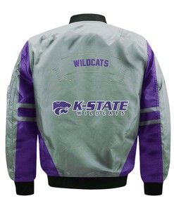NCAA Kansas State Wildcats Purple Flame Ball Silver Bomber Jacket