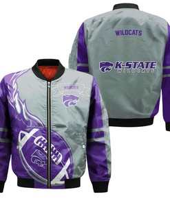 NCAA Kansas State Wildcats Purple Flame Ball Silver Bomber Jacket