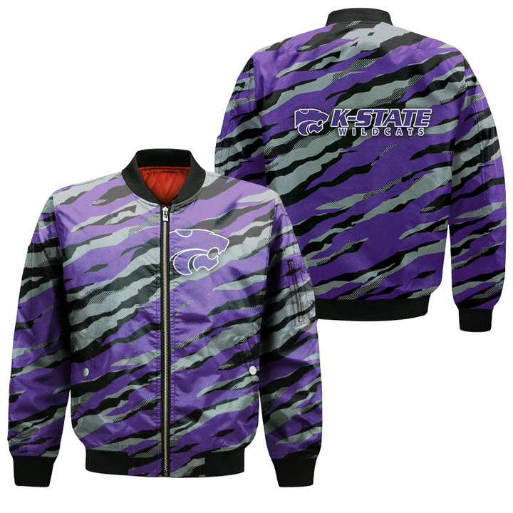 NCAA Kansas State Wildcats Purple Silver Bomber Jacket V4