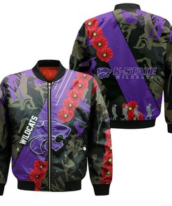 NCAA Kansas State Wildcats Red Flowers Purple Bomber Jacket
