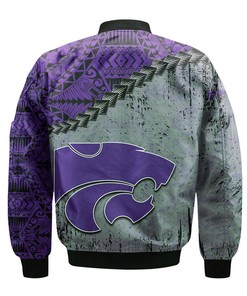 NCAA Kansas State Wildcats Silver Purple Polynesian Bomber Jacket V6