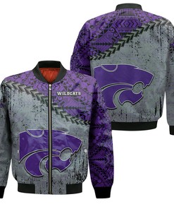 NCAA Kansas State Wildcats Silver Purple Polynesian Bomber Jacket V6