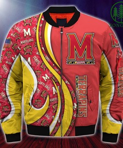 NCAA Maryland Terrapins Custom Number Red Yellow Bomber Jacket
