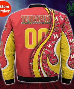 NCAA Maryland Terrapins Custom Number Red Yellow Bomber Jacket