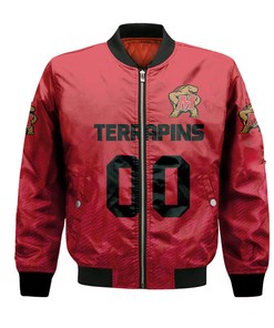 NCAA Maryland Terrapins Custom Text Number Red Bomber Jacket V14