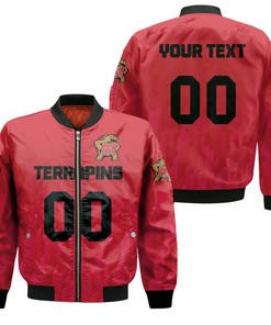 NCAA Maryland Terrapins Custom Text Number Red Bomber Jacket V14
