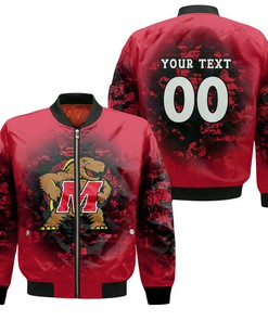 NCAA Maryland Terrapins Custom Text Number Red Bomber Jacket V16