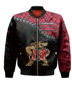 NCAA Maryland Terrapins Red Black Polynesian Bomber Jacket V2