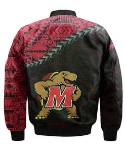 NCAA Maryland Terrapins Red Black Polynesian Bomber Jacket V2