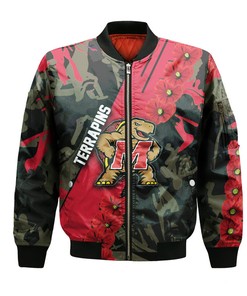 NCAA Maryland Terrapins Red Flowers Bomber Jacket