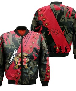 NCAA Maryland Terrapins Red Flowers Bomber Jacket