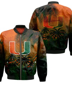 NCAA Miami Hurricanes Coconut Orange Green Bomber Jacket V7