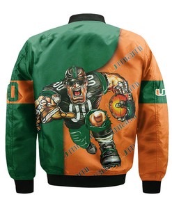 NCAA Miami Hurricanes Custom Number Orange Green Bomber Jacket