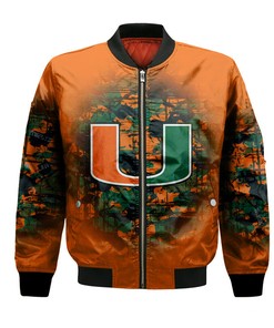 NCAA Miami Hurricanes Custom Text Number Orange Green Bomber Jacket V4