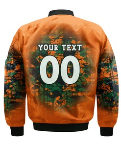 NCAA Miami Hurricanes Custom Text Number Orange Green Bomber Jacket V4
