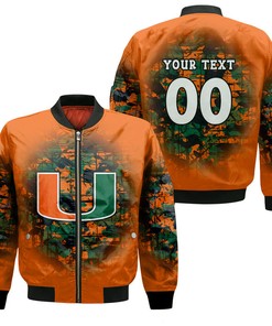 NCAA Miami Hurricanes Custom Text Number Orange Green Bomber Jacket V4