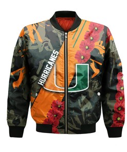 NCAA Miami Hurricanes Flowers Orange Black Bomber Jacket