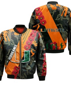 NCAA Miami Hurricanes Flowers Orange Black Bomber Jacket