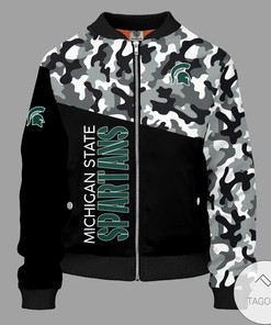 NCAA Michigan State Spartans Camo Black Bomber Jacket