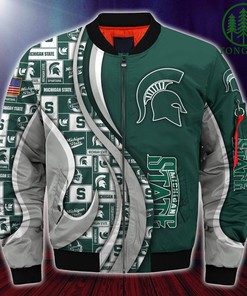 NCAA Michigan State Spartans Custom Number Green Bomber Jacket