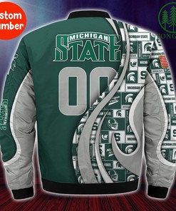 NCAA Michigan State Spartans Custom Number Green Bomber Jacket