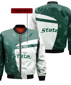 NCAA Michigan State Spartans Custom Text Green White Bomber Jacket