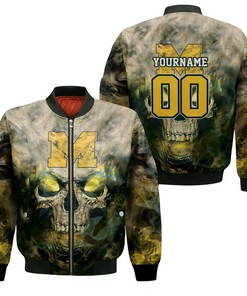 NCAA Michigan Wolverines Custom Name Number Skull Bomber Jacket