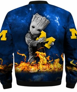 NCAA Michigan Wolverines Navy Blue Baby Groot Bomber Jacket