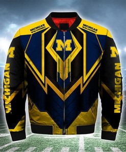 NCAA Michigan Wolverines Navy Blue Maize Bomber Jacket V2