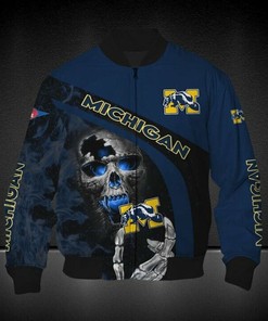 NCAA Michigan Wolverines Navy Blue Skull Bomber Jacket