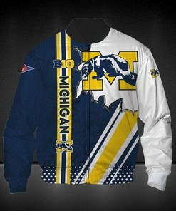 NCAA Michigan Wolverines Navy Blue White Bomber Jacket