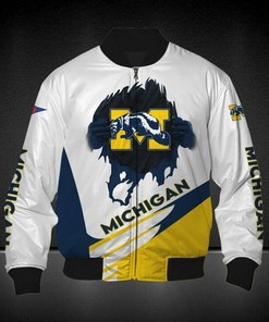 NCAA Michigan Wolverines White Maize Bomber Jacket