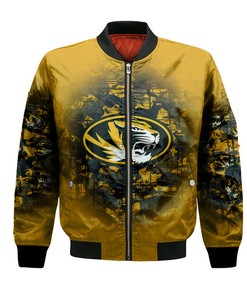 NCAA Missouri Tigers Custom Text Number Gold Black Bomber Jacket