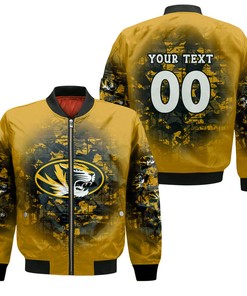 NCAA Missouri Tigers Custom Text Number Gold Black Bomber Jacket