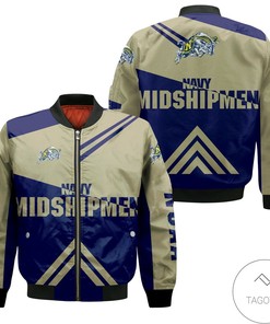 NCAA Navy Midshipmen Stripes Cross Shoulders Bomber Jacket