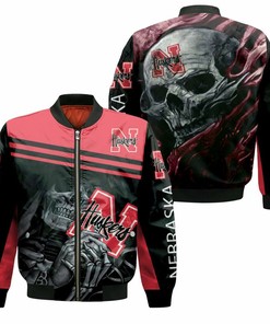 NCAA Nebraska Cornhuskers Red Black Skull Bomber Jacket