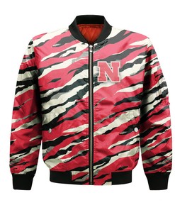 NCAA Nebraska Cornhuskers Red Cream Bomber Jacket V3