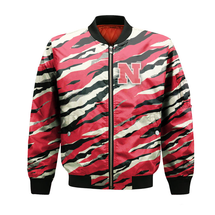 NCAA Nebraska Cornhuskers Red Cream Bomber Jacket V3