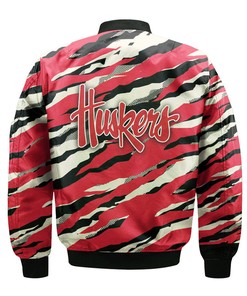 NCAA Nebraska Cornhuskers Red Cream Bomber Jacket V3