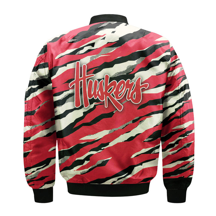 NCAA Nebraska Cornhuskers Red Cream Bomber Jacket V3
