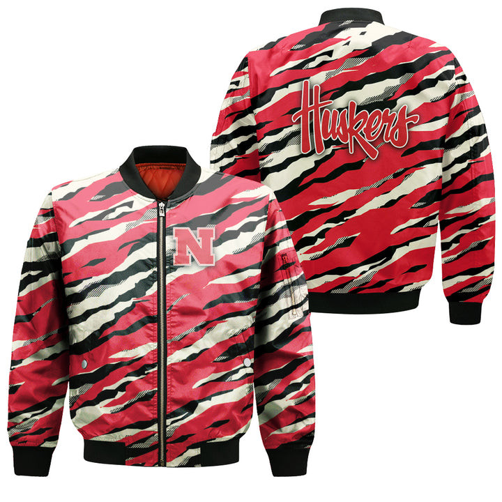 NCAA Nebraska Cornhuskers Red Cream Bomber Jacket V3