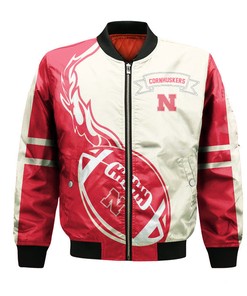 NCAA Nebraska Cornhuskers Red Cream Bomber Jacket V6