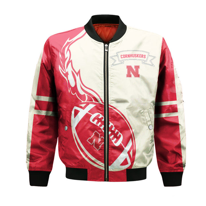 NCAA Nebraska Cornhuskers Red Cream Bomber Jacket V6