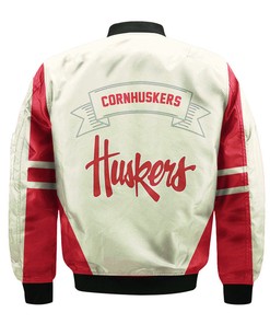 NCAA Nebraska Cornhuskers Red Cream Bomber Jacket V6
