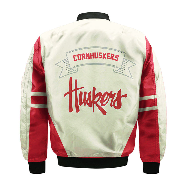 NCAA Nebraska Cornhuskers Red Cream Bomber Jacket V6