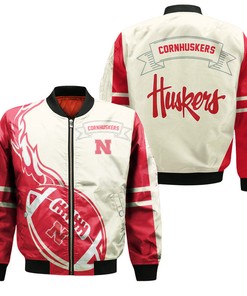 NCAA Nebraska Cornhuskers Red Cream Bomber Jacket V6